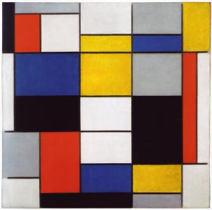 ▲몬드리안, 《구성A》 (Composition A, 1923, 로마 국립 현대 미술관 소장)

몬드리안은 삼원색과 흰색, 검은색, 회색으로만 색채를 한정했으며

직각으로 교차되는 선으로만 그림을 구성하며 '신조형주의' 화풍을 완성했습니다.
그에게 수직선은 생기를, 수평선은 평온함을 나타냈습니다.

ⓒPublic Domain
