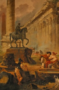 마르쿠스 아우렐리우스의 말을 탄 동상이 있는 로마의 상상풍경