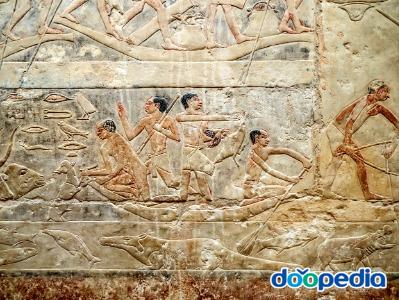 사카라 피라미드 내부 벽화 (사냥하는 이집트인)